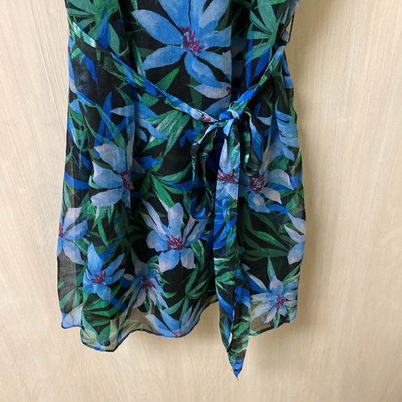 Blue & Green Floral Print Semi-Sheer Dress Forever 21 Size Small - Picture 10 of 11